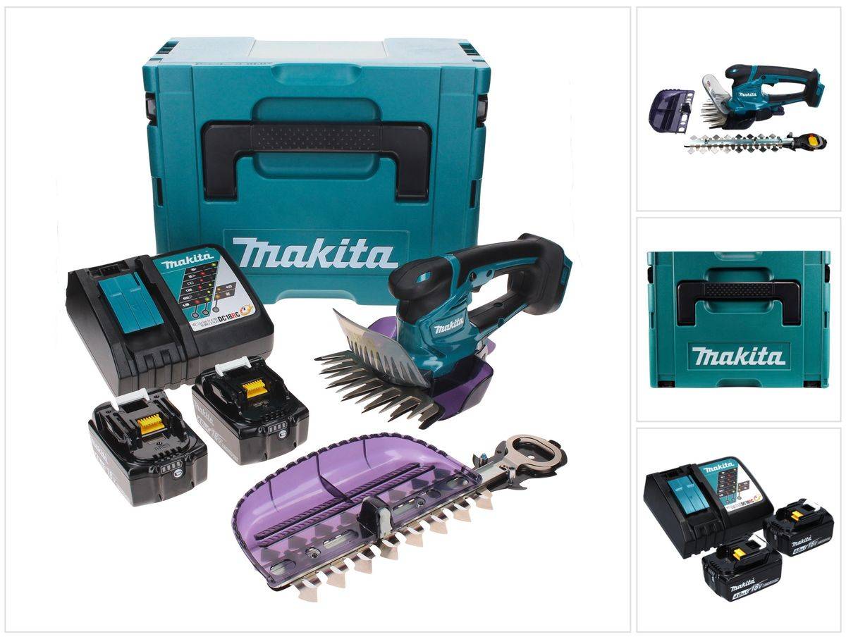 Makita DUM 604 RMXJ Akku Grasschere 18 V mit Gras- und Strauchscherblatt + 2x Akku 4,0 Ah + Ladegerät + Makpac