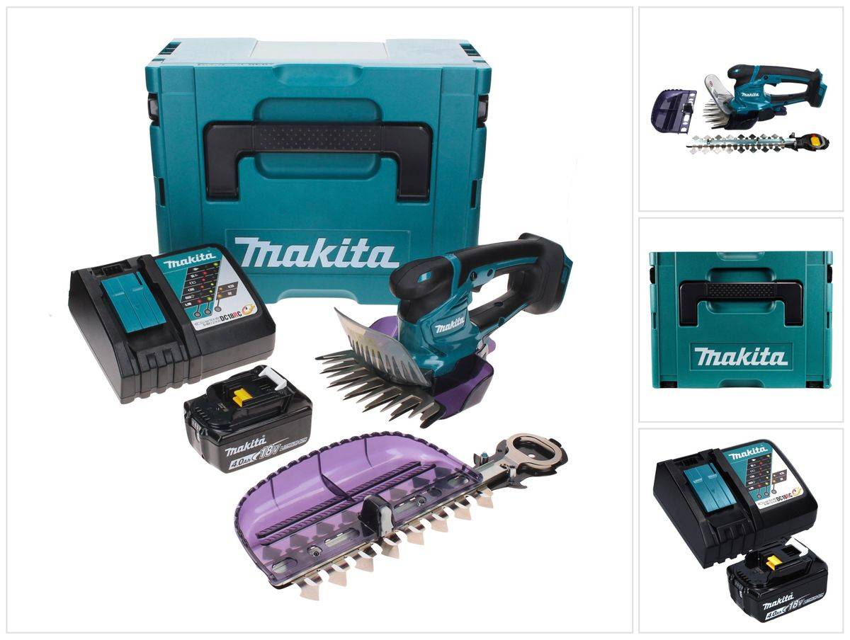 Makita DUM 604 RM1XJ Akku Grasschere 18 V mit Gras- und Strauchscherblatt + 1x Akku 4,0 Ah + Ladegerät + Makpac