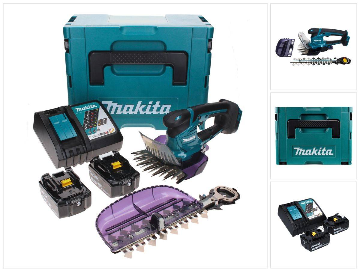 Makita DUM 604 RFXJ Akku Grasschere 18 V mit Gras- und Strauchscherblatt + 2x Akku 3,0 Ah + Ladegerät + Makpac