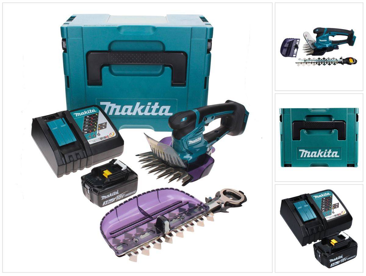 Makita DUM 604 RF1XJ Akku Grasschere 18 V mit Gras- und Strauchscherblatt + 1x Akku 3,0 Ah + Ladegerät + Makpac