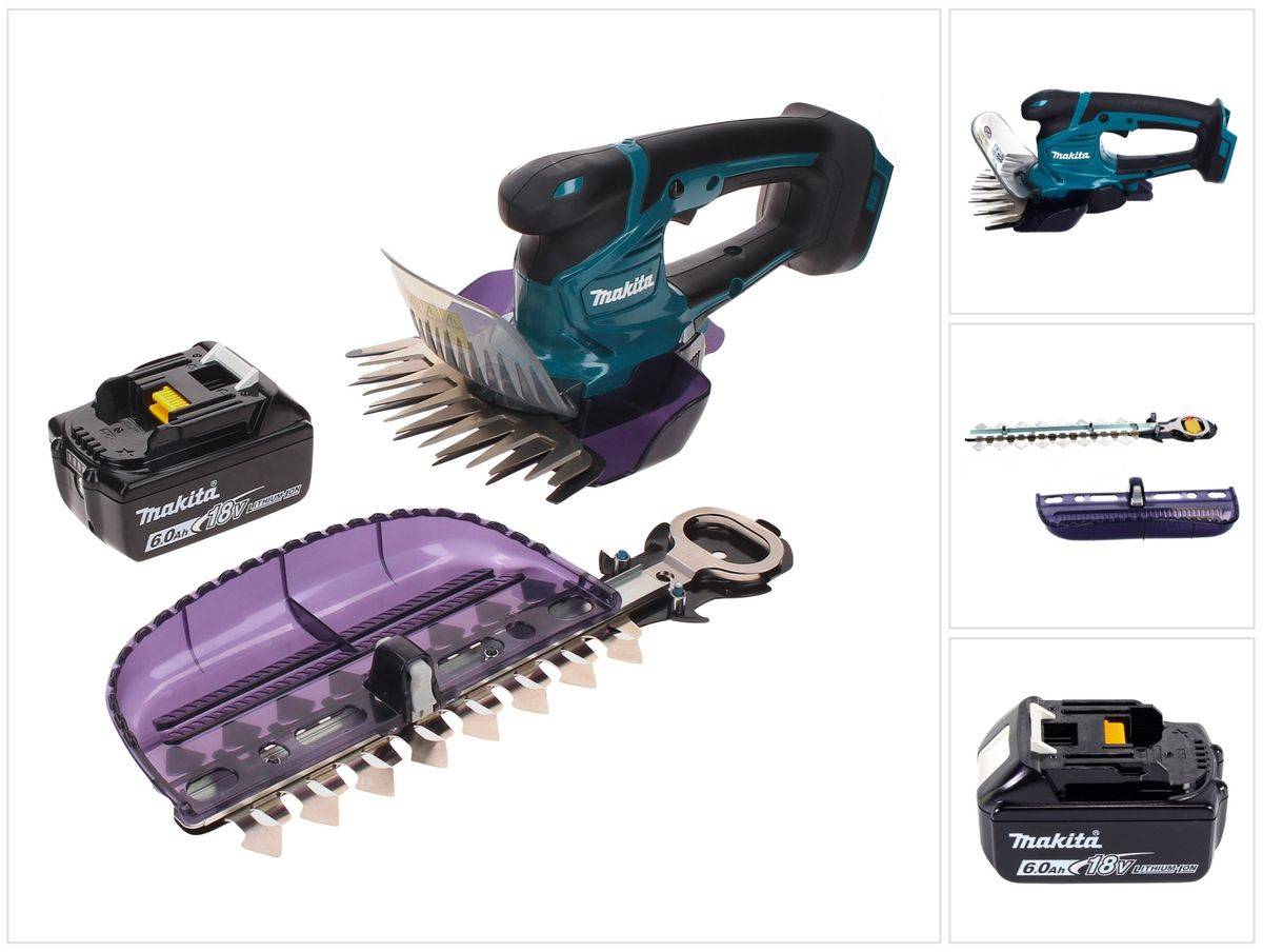 Makita DUM 604 G1X Akku Grasschere 18 V mit Gras- und Strauchscherblatt + 1x Akku 6,0 Ah - ohne Ladegerät