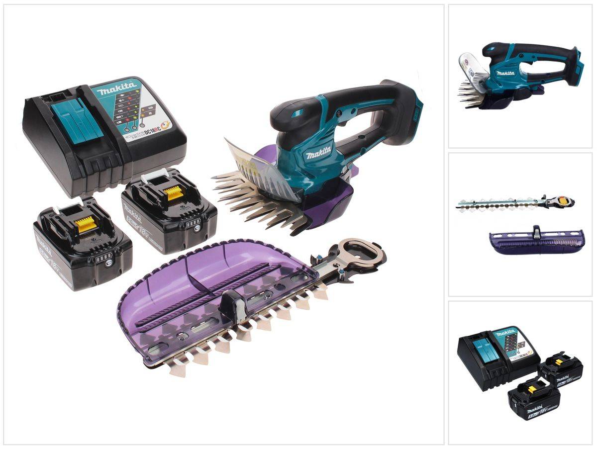 Makita DUM 604 RTX Akku Grasschere 18 V mit Gras- und Strauchscherblatt + 2x Akku 5,0 Ah + Ladegerät