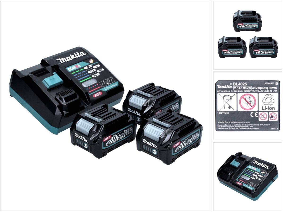 Makita Power Source Kit 40 V max. mit 3x BL 4025 Akku 2,5 Ah XGT ( 3x 191B36-3 ) + DC 40 RA Schnell Ladegerät XGT LXT ( 191E07-8 )