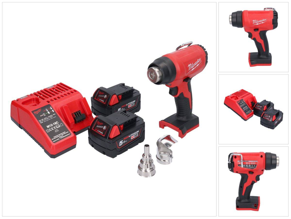 Milwaukee M18 BHG-502 Akku Heißluftgebläse 18 V 470 °C + 2x Akku 5,0 Ah + Ladegerät
