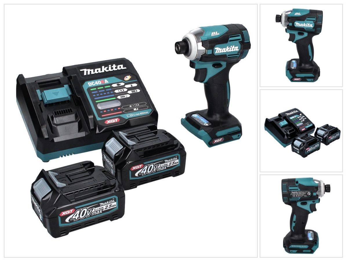 Makita TD 001 GD2 Akku Schlagschrauber 40 V 220 Nm 1/4" XGT Brushless + 2x Akku 2,5 Ah + Ladegerät