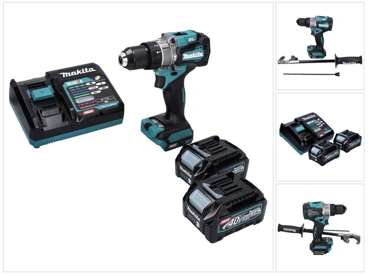 Makita HP 001 GD2 Akku Schlagbohrschrauber 40 V max. 140 Nm XGT Brushless + 2x Akku 2,5 Ah + Ladegerät