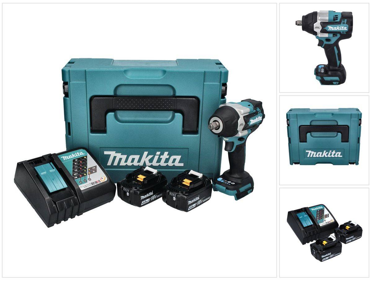 Makita DTW 700 RMJ Akku Schlagschrauber 18 V 700 Nm 1/2" XPT Brushless + 2x Akku 4,0 Ah + Ladegerät + Makpac