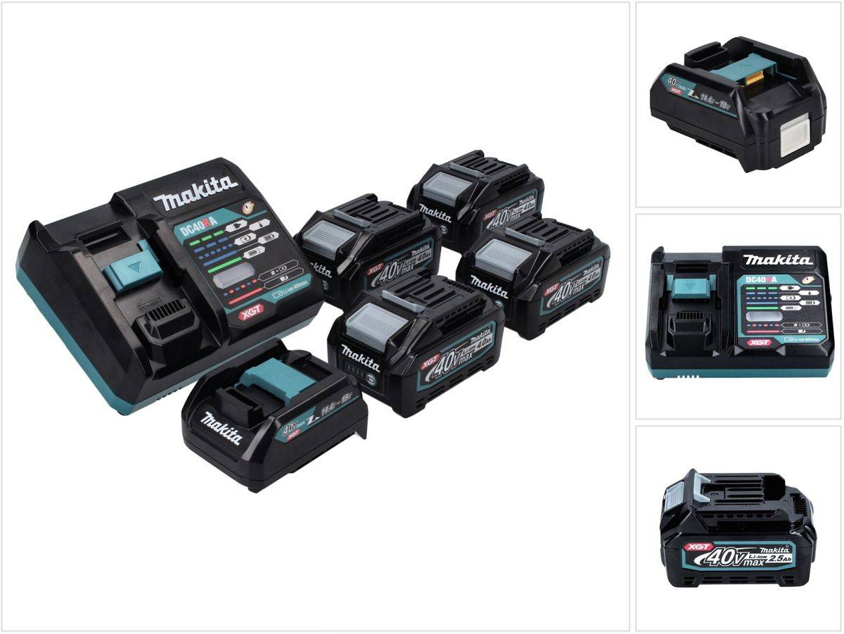 Makita Power Source Kit 40 V max. mit 4x BL 4025 Akku 2.5 Ah ( 4x 191B36-3 ) + DC 40 RA Schnell Ladegerät ( 191E07-8 ) + ADP10 Ladeadapter LXT auf