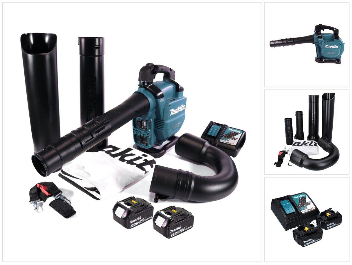Makita DUB 363 RM2V Akku Gebläse / Laubsauger 36 V ( 2x 18 V ) Brushless + Absaug Set + 2x Akku 4,0 Ah + Ladegerät