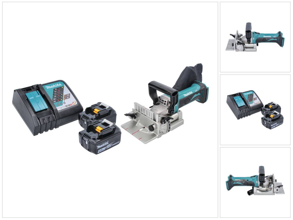 Makita DPJ 180 RM Akku Nutfräse 18 V 100 mm + 2x Akku 4,0 Ah + Ladegerät