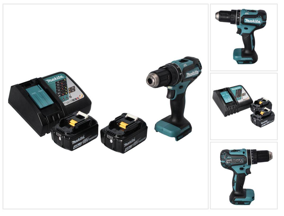 Makita DHP 485 RM Akku Schlagbohrschrauber 18 V 50 Nm Brushless + 2x Akku 4,0 Ah + Ladegerät