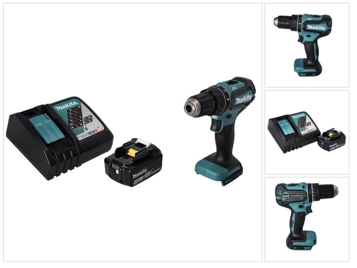 Makita DHP 485 RM1 Akku Schlagbohrschrauber 18 V 50 Nm Brushless + 1x Akku 4,0 Ah + Ladegerät