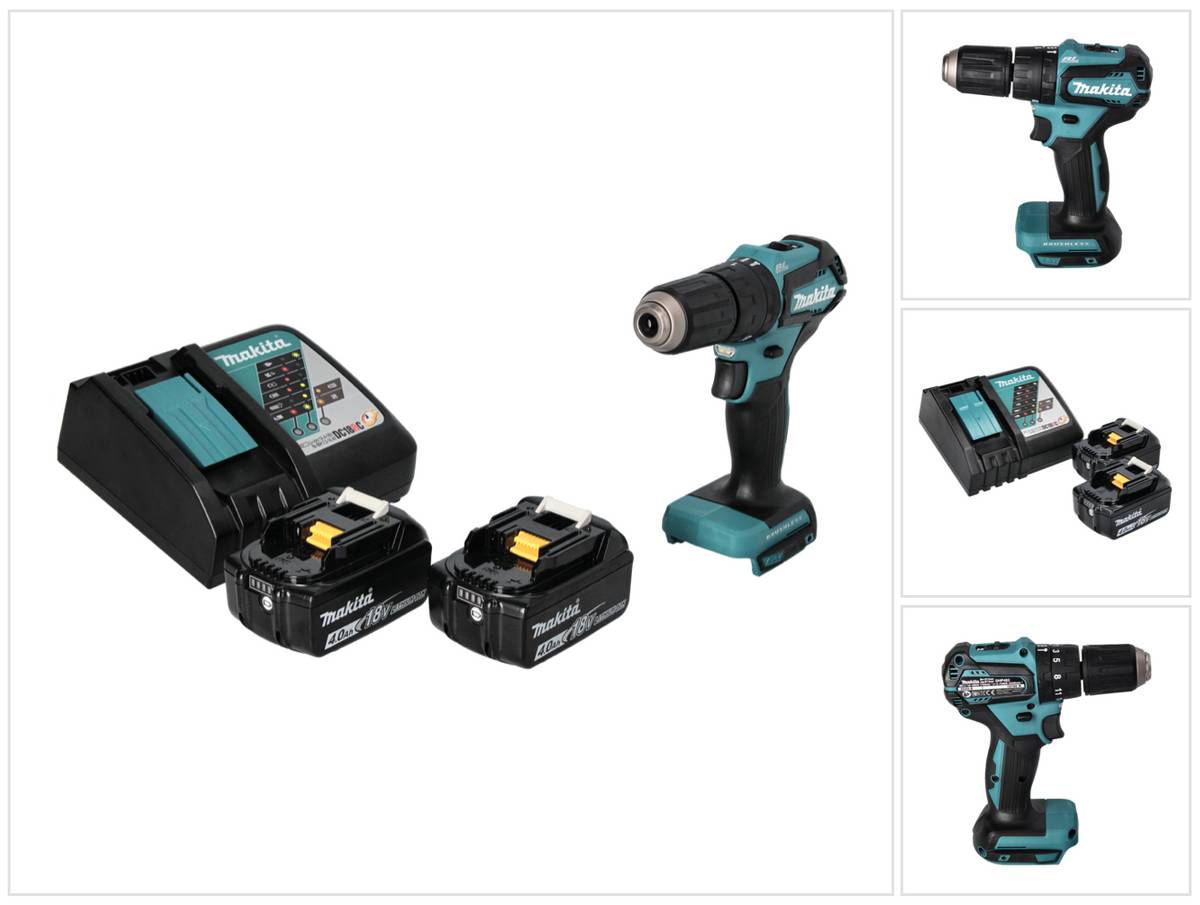 Makita DHP 483 RM Akku Schlagbohrschrauber 18 V 40 Nm Brushless + 2x Akku 4,0 Ah + Ladegerät