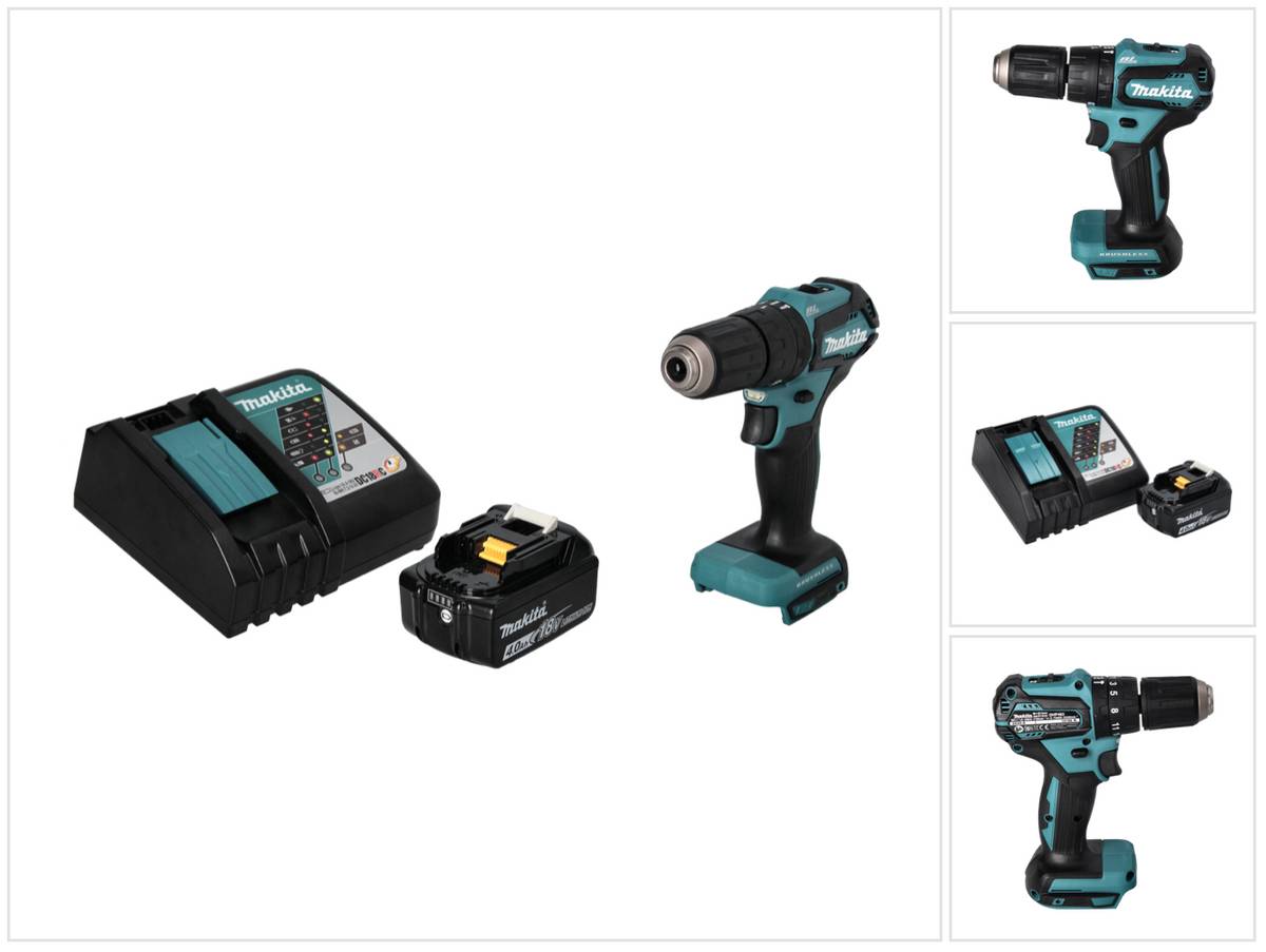 Makita DHP 483 RM1 Akku Schlagbohrschrauber 18 V 40 Nm Brushless + 1x Akku 4,0 Ah + Ladegerät