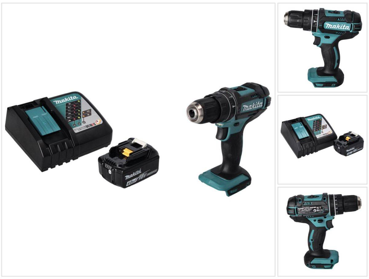 Makita DHP 482 RM1 Akku Schlagbohrschrauber 18 V 62 Nm + 1x Akku 4,0 Ah + Ladegerät