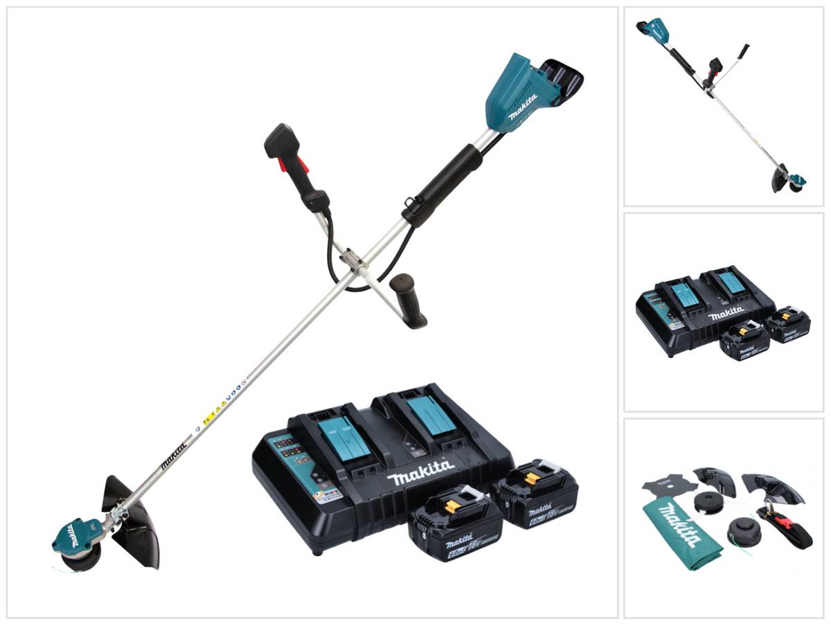 Makita DUR 368 APG Akku Freischneider 36 V ( 2 x 18 V ) Zweihandgriff Brushless + 2x Akku 6,0 Ah + Ladegerät