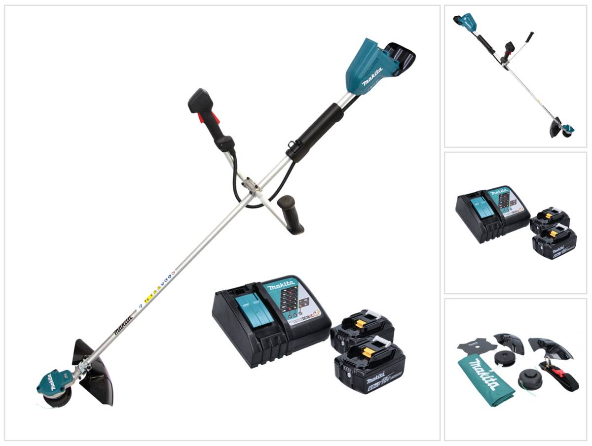Makita DUR 368 ARG Akku Freischneider 36 V ( 2 x 18 V ) Zweihandgriff Brushless + 2x Akku 6,0 Ah + Ladegerät