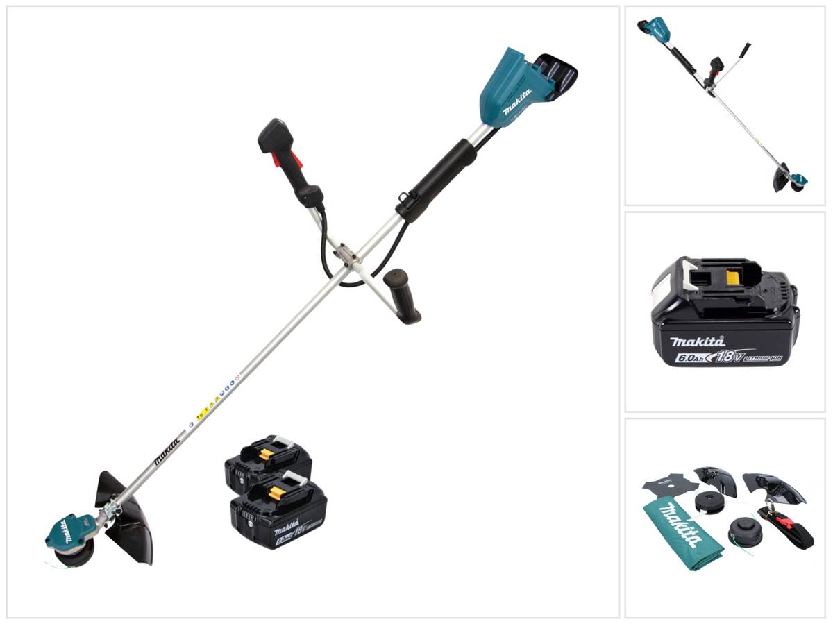 Makita DUR 368 AG Akku Freischneider 36 V ( 2 x 18 V ) Zweihandgriff Brushless + 2x Akku 6,0 Ah - ohne Ladegerät