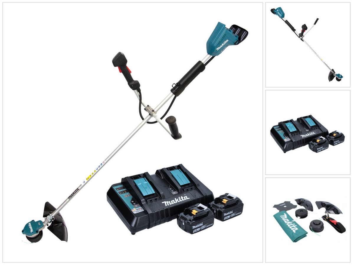 Makita DUR 368 APT Akku Freischneider 36 V ( 2 x 18 V ) Zweihandgriff Brushless + 2x Akku 5,0 Ah + Ladegerät