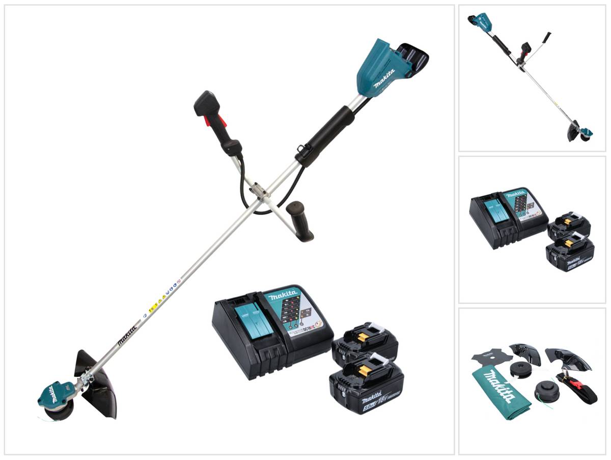 Makita DUR 368 ART Akku Freischneider 36 V ( 2 x 18 V ) Zweihandgriff Brushless + 2x Akku 5,0 Ah + Ladegerät