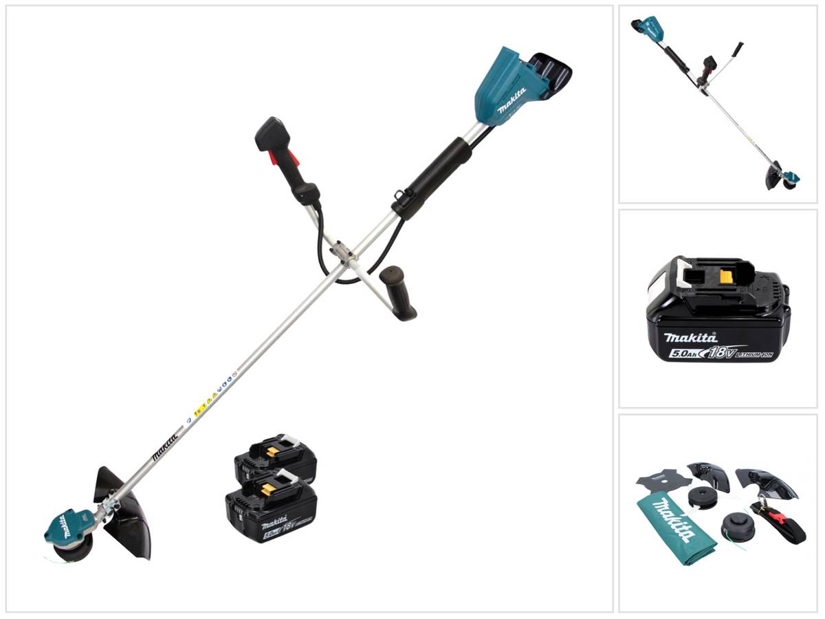 Makita DUR 368 AT Akku Freischneider 36 V ( 2 x 18 V ) Zweihandgriff Brushless + 2x Akku 5,0 Ah - ohne Ladegerät
