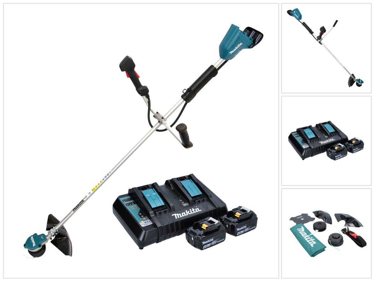Makita DUR 368 APM Akku Freischneider 36 V ( 2 x 18 V ) Zweihandgriff Brushless + 2x Akku 4,0 Ah + Ladegerät