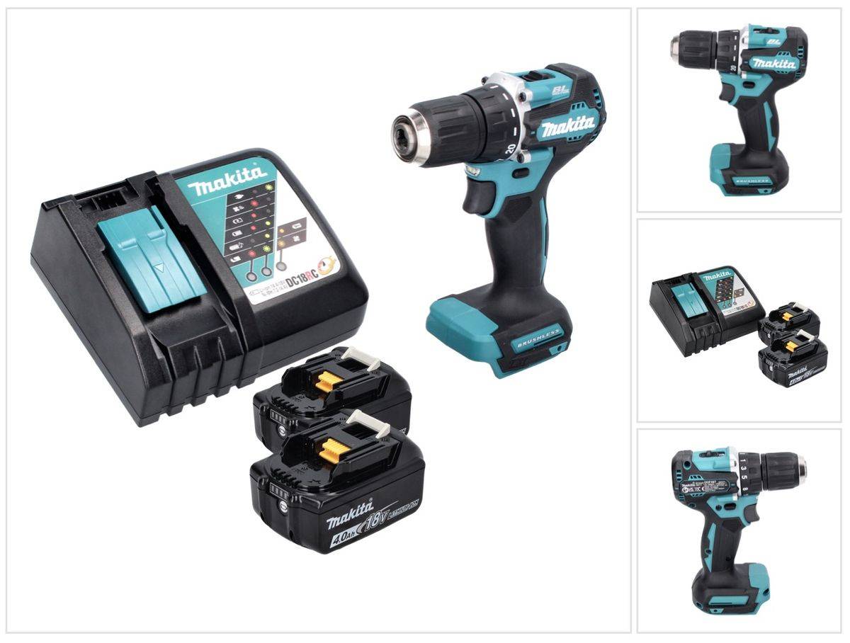 Makita DDF 487 RM Akku Bohrschrauber 18 V 40 Nm Brushless + 2x Akku 4,0 Ah + Ladegerät