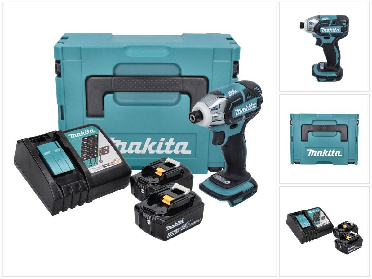 Makita DTS 141 RGJ Akku Impulsschrauber 18 V 40 Nm 1/4" Brushless + 2x Akku 6,0 Ah + Ladegerät + Makpac