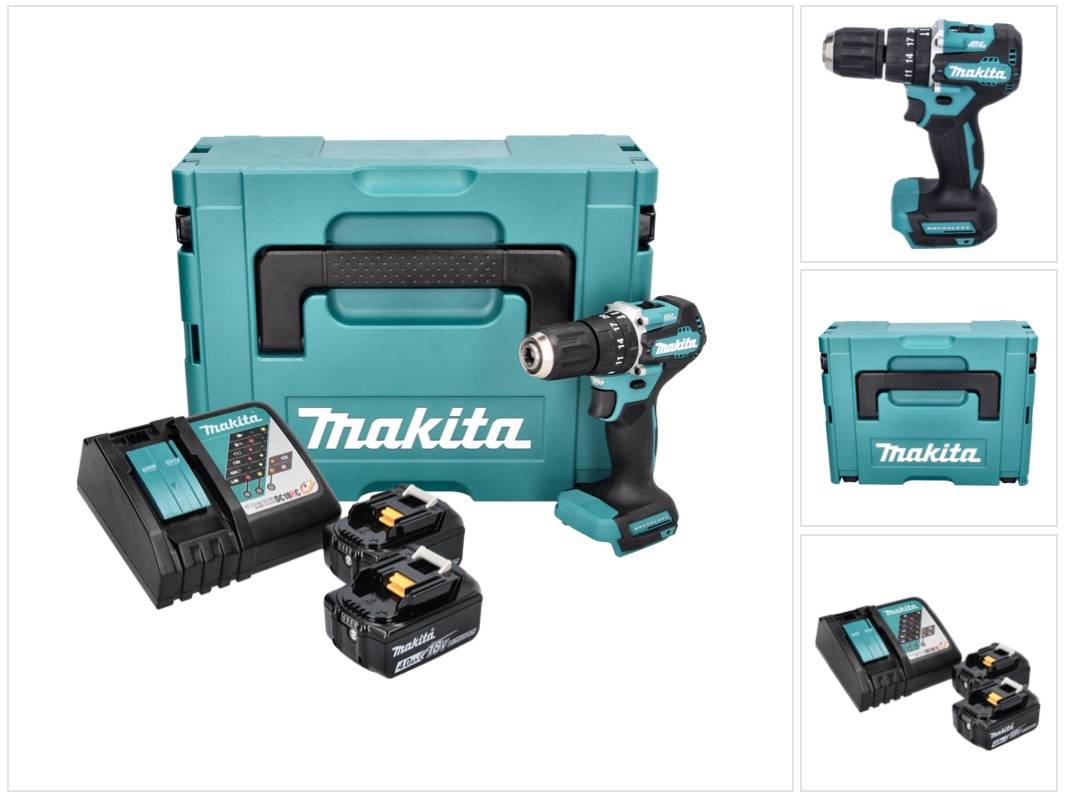 Makita DHP 487 RMJ Akku Schlagbohrschrauber 18 V 40 Nm Brushless + 2x Akku 4,0 Ah + Ladegerät + Makpac