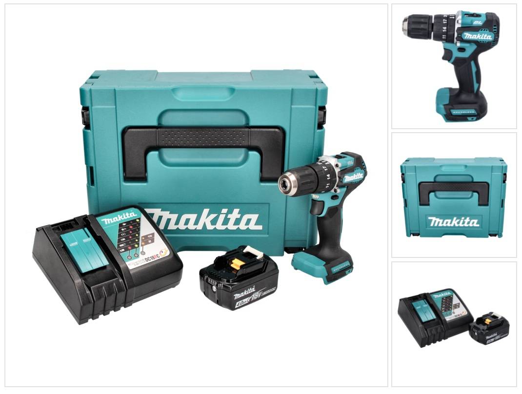 Makita DHP 487 RM1J Akku Schlagbohrschrauber 18 V 40 Nm Brushless + 1x Akku 4,0 Ah + Ladegerät + Makpac