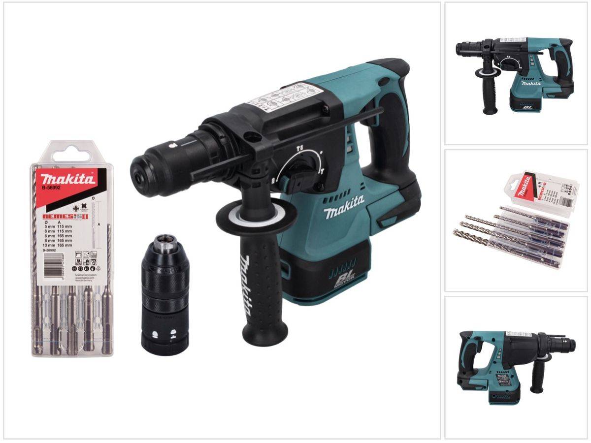 Makita DHR 243 Z Akku Bohrhammer 18 V 2,0 J SDS plus Brushless + 5 tlg. Bohrer Set - ohne Akku, ohne Ladegerät