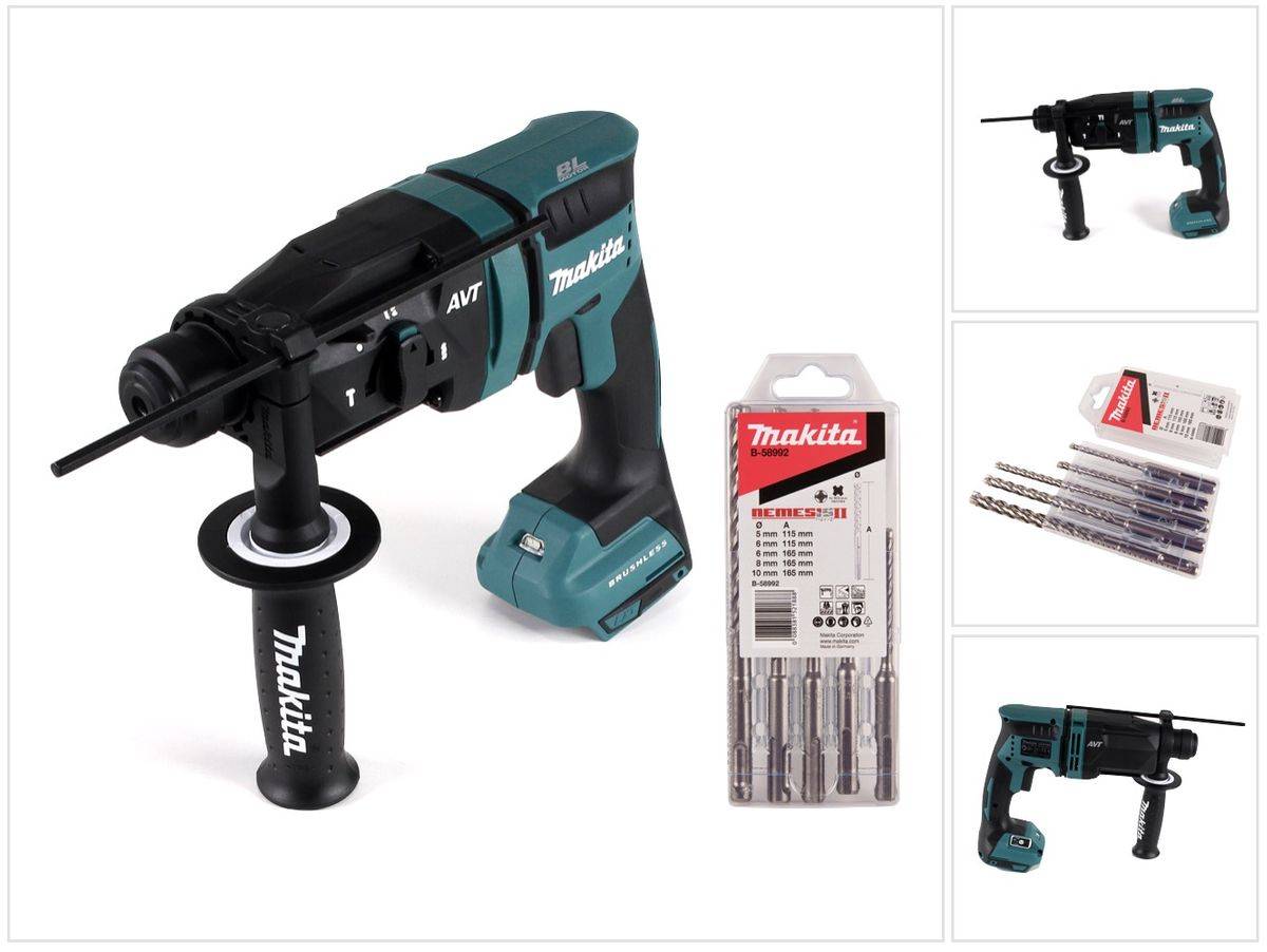 Makita DHR 182 Z Akku Bohrhammer 18 V 1,7 J SDS plus Brushless + 5 tlg. Bohrer Set - ohne Akku, ohne Ladegerät