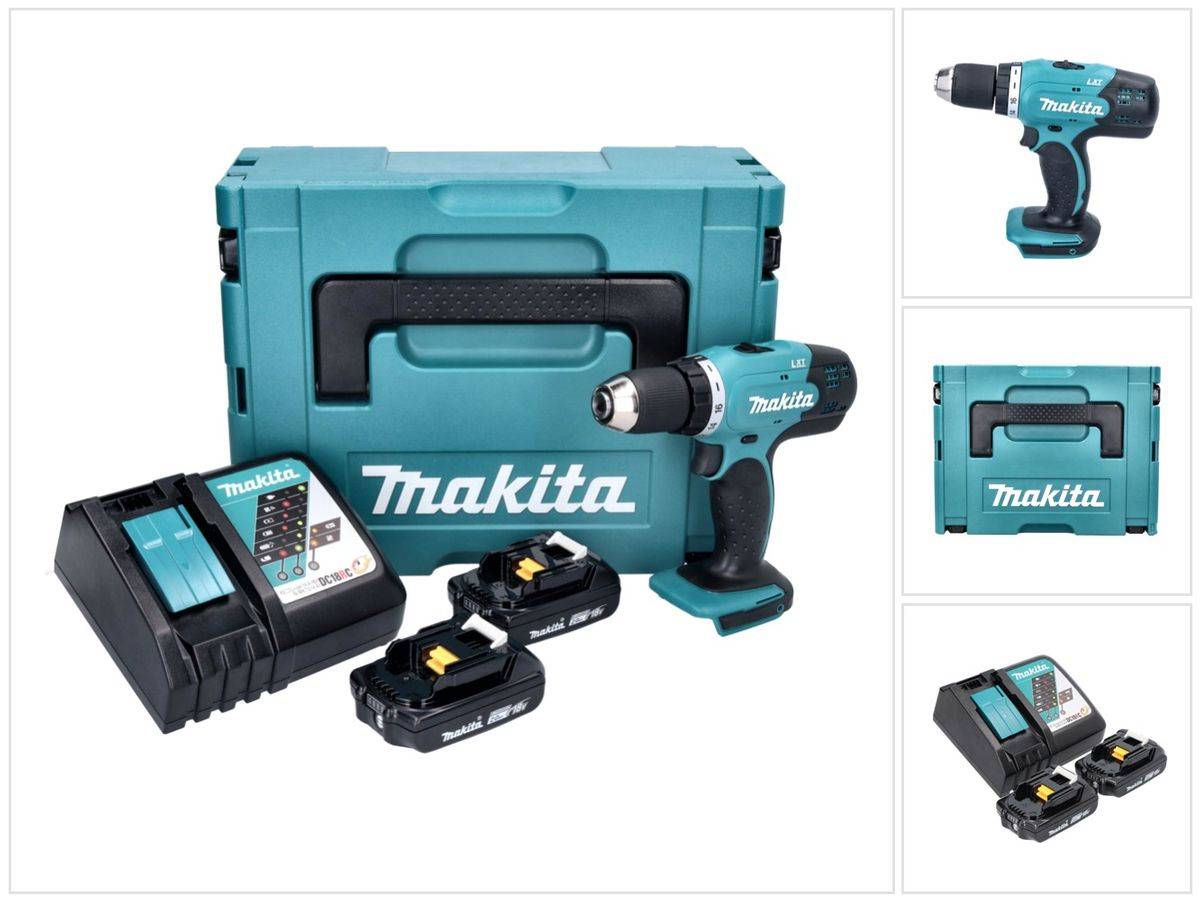 Makita DDF 453 RAJ Akku Bohrschrauber 18 V 42 Nm + 2x Akku 2,0 Ah + Ladegerät + Makpac