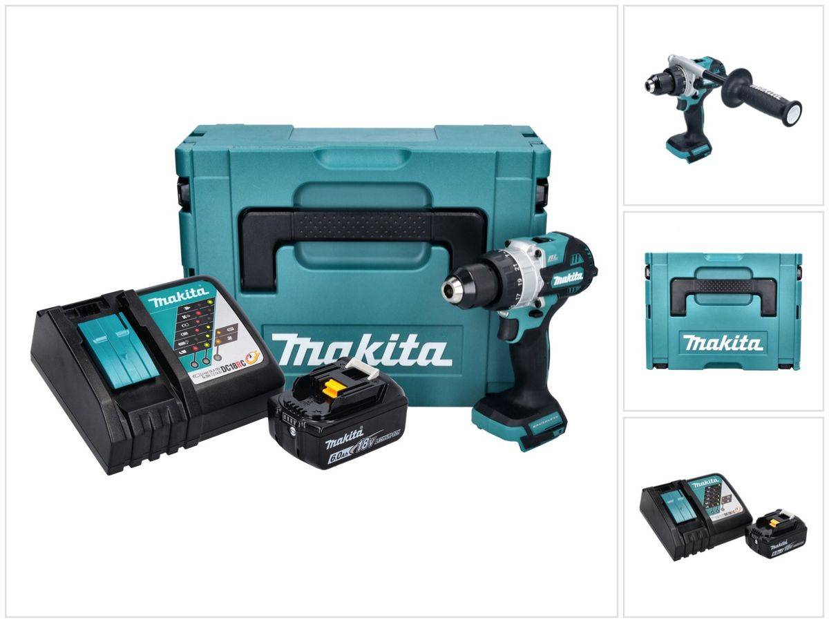 Makita DHP 486 RG1J Akku Schlagbohrschrauber 18 V 130 Nm Brushless + 1x Akku 6,0 Ah + Ladegerät + Makpac