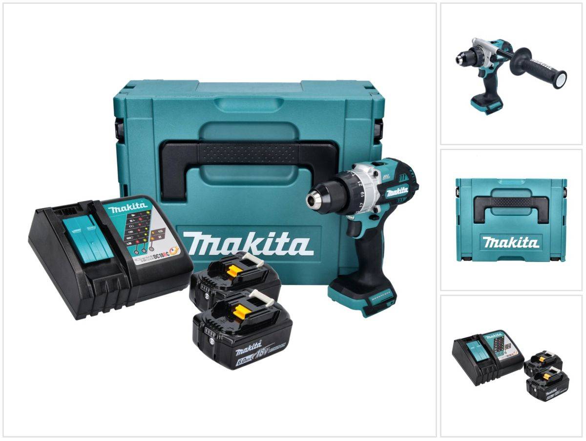 Makita DHP 486 RGJ Akku Schlagbohrschrauber 18 V 130 Nm Brushless + 2x Akku 6,0 Ah + Ladegerät + Makpac