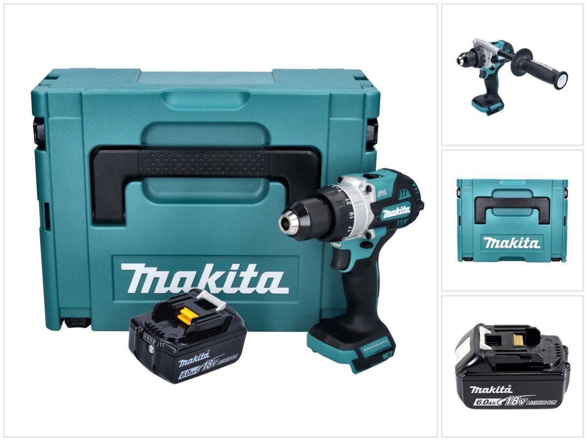 Makita DHP 486 G1J Akku Schlagbohrschrauber 18 V 130 Nm Brushless + 1x Akku 6,0 Ah + Makpac - ohne Ladegerät