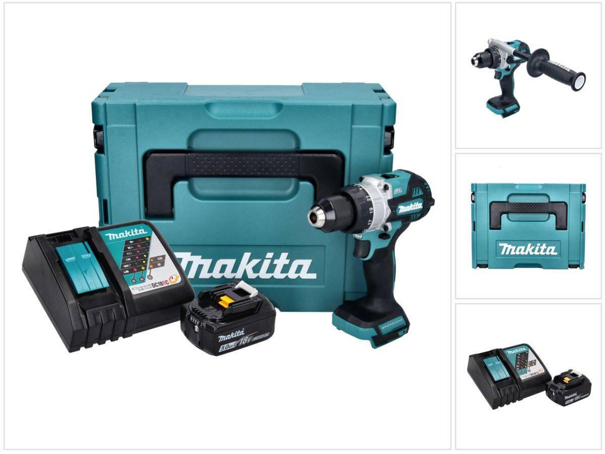 Makita DHP 486 RT1J Akku Schlagbohrschrauber 18 V 130 Nm Brushless + 1x Akku 5,0 Ah + Ladegerät + Makpac