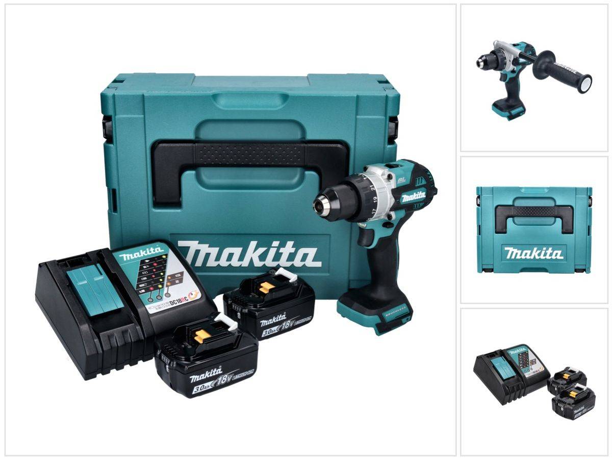 Makita DHP 486 RFJ Akku Schlagbohrschrauber 18 V 130 Nm Brushless + 2x Akku 3,0 Ah + Ladegerät + Makpac