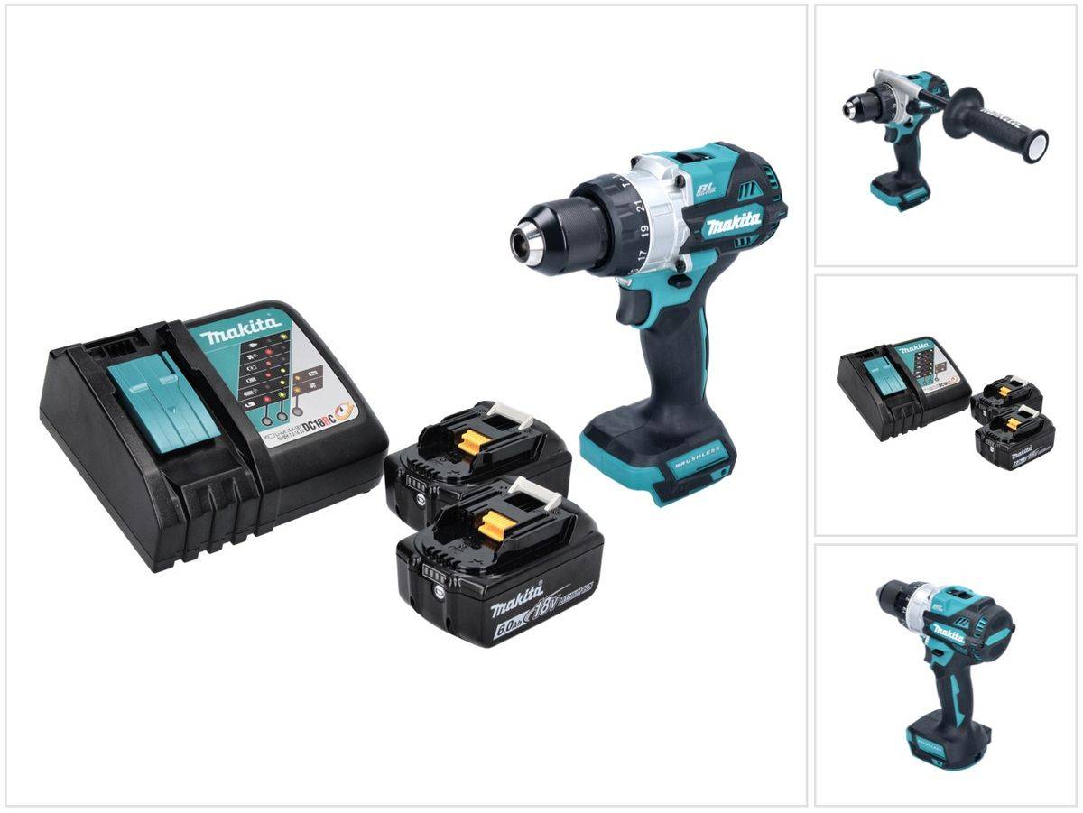Makita DHP 486 RG Akku Schlagbohrschrauber 18 V 130 Nm Brushless + 2x Akku 6,0 Ah + Ladegerät