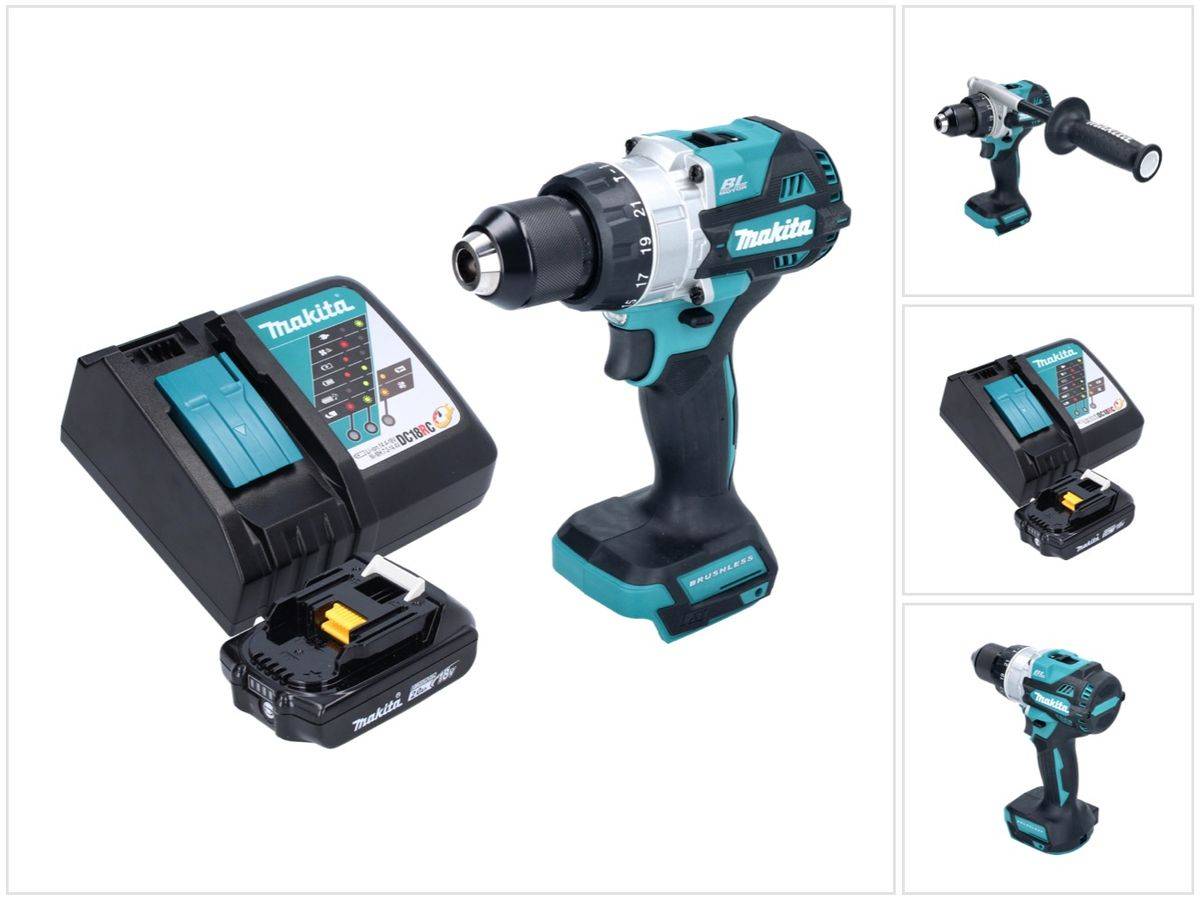 Makita DHP 486 RA1 Akku Schlagbohrschrauber 18 V 130 Nm Brushless + 1x Akku 2,0 Ah + Ladegerät