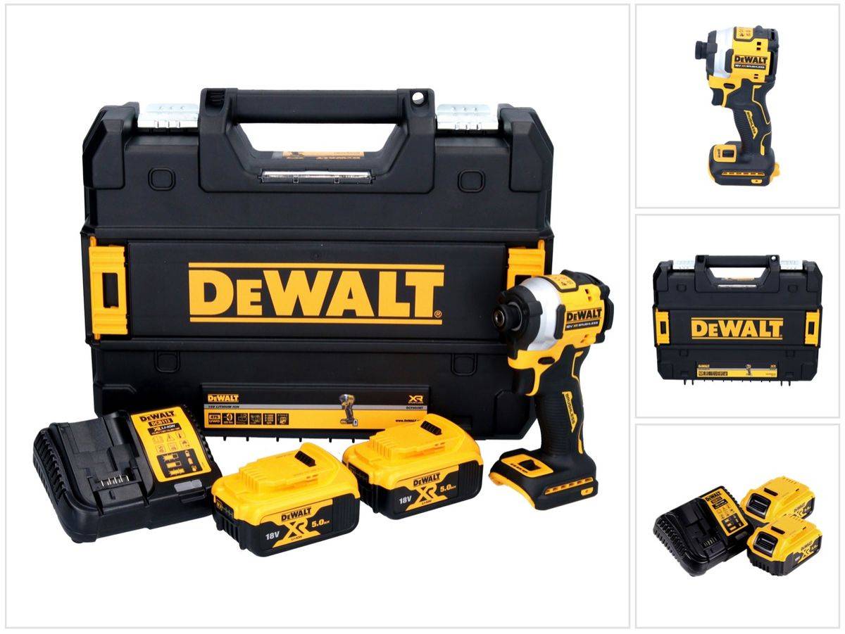 DeWalt DCF 850 P2 Akku Schlagschrauber 18 V 205 Nm 1/4" Brushless + 2x Akku 5,0 Ah + Ladegerät + TSTAK