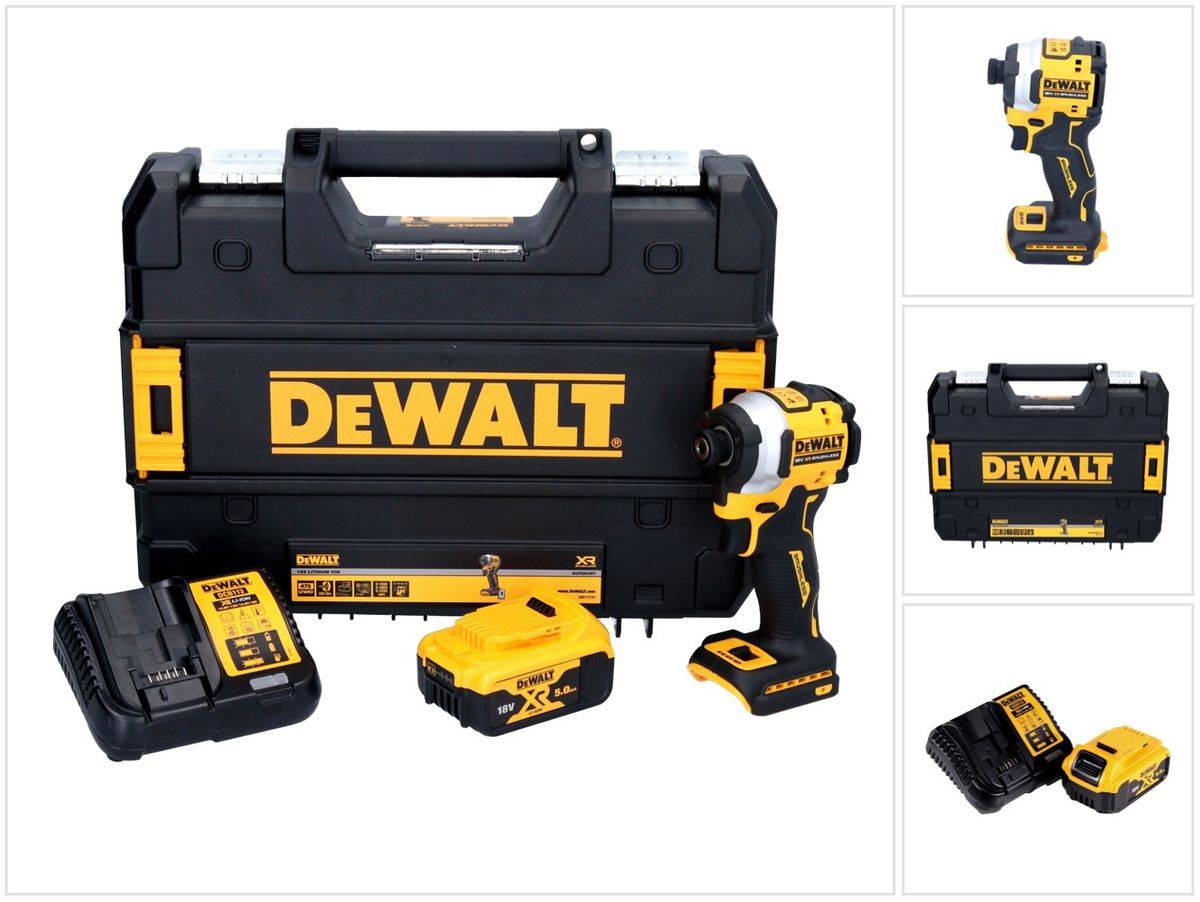 DeWalt DCF 850 P1 Akku Schlagschrauber 18 V 205 Nm 1/4" Brushless + 1x Akku 5,0 Ah + Ladegerät + TSTAK