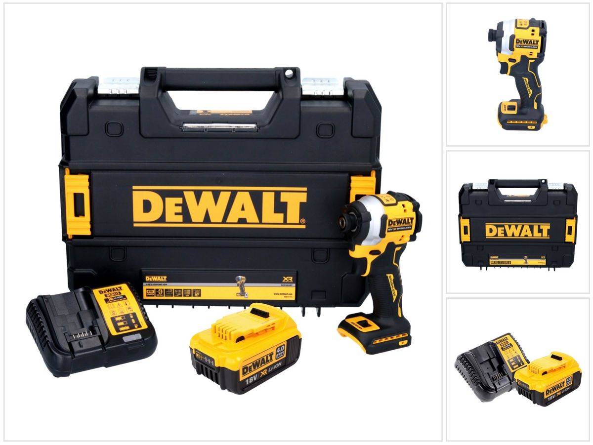 DeWalt DCF 850 M1 Akku Schlagschrauber 18 V 205 Nm 1/4" Brushless + 1x Akku 4,0 Ah + Ladegerät + TSTAK