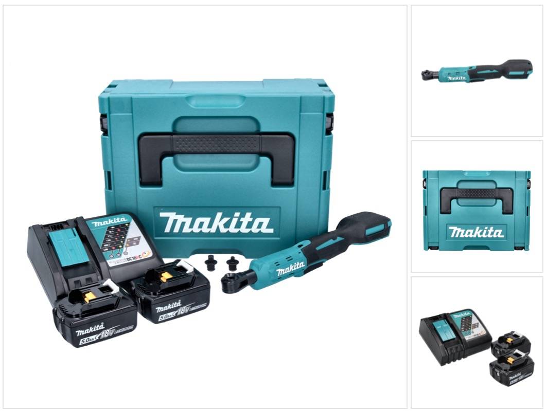 Makita DWR 180 RTJ Akku Ratschenschrauber 18 V 47,5 Nm 1/4" 3/8" + 2x Akku 5,0 Ah + Ladegerät + Makpac