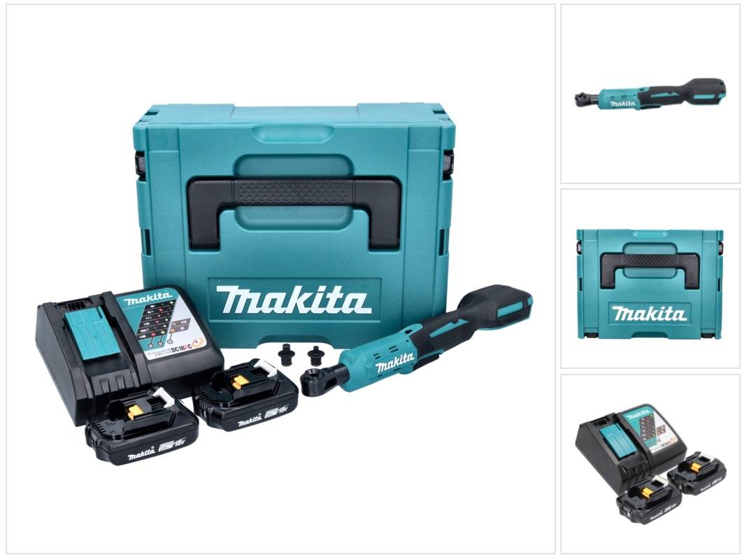 Makita DWR 180 RAJ Akku Ratschenschrauber 18 V 47,5 Nm 1/4" 3/8" + 2x Akku 2,0 Ah + Ladegerät + Makpac