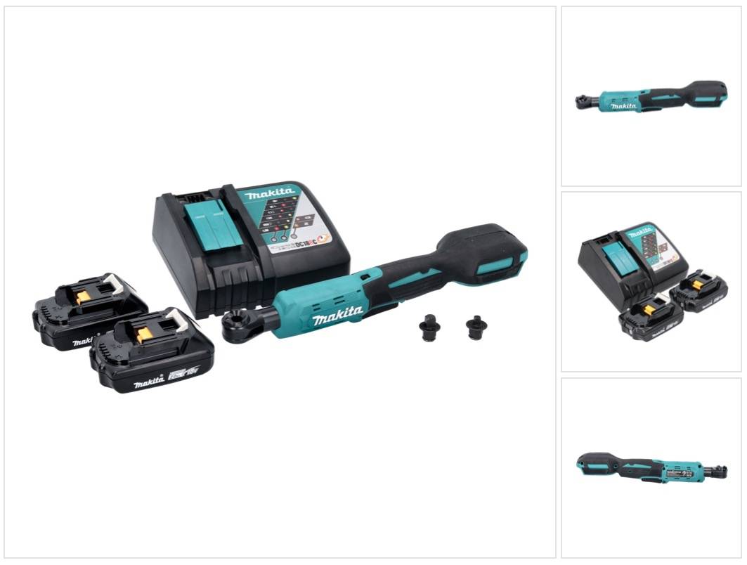 Makita DWR 180 RA Akku Ratschenschrauber 18 V 47,5 Nm 1/4" 3/8" + 2x Akku 2,0 Ah + Ladegerät