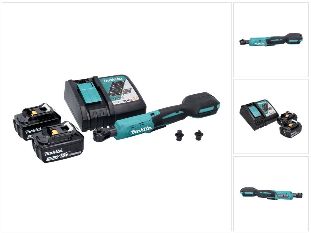 Makita DWR 180 RF Akku Ratschenschrauber 18 V 47,5 Nm 1/4" 3/8" + 2x Akku 3,0 Ah + Ladegerät