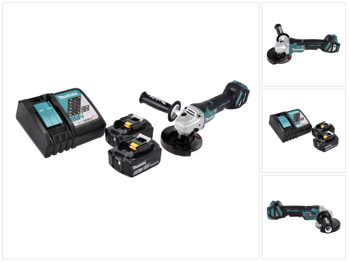 Makita DGA 517 RG Akku Winkelschleifer 18 V 125 mm Brushless + 2x Akku 6,0 Ah + Ladegerät