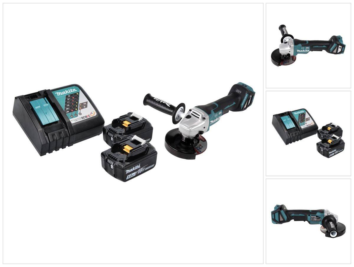Makita DGA 517 RT Akku Winkelschleifer 18 V 125 mm Brushless + 2x Akku 5,0 Ah + Ladegerät