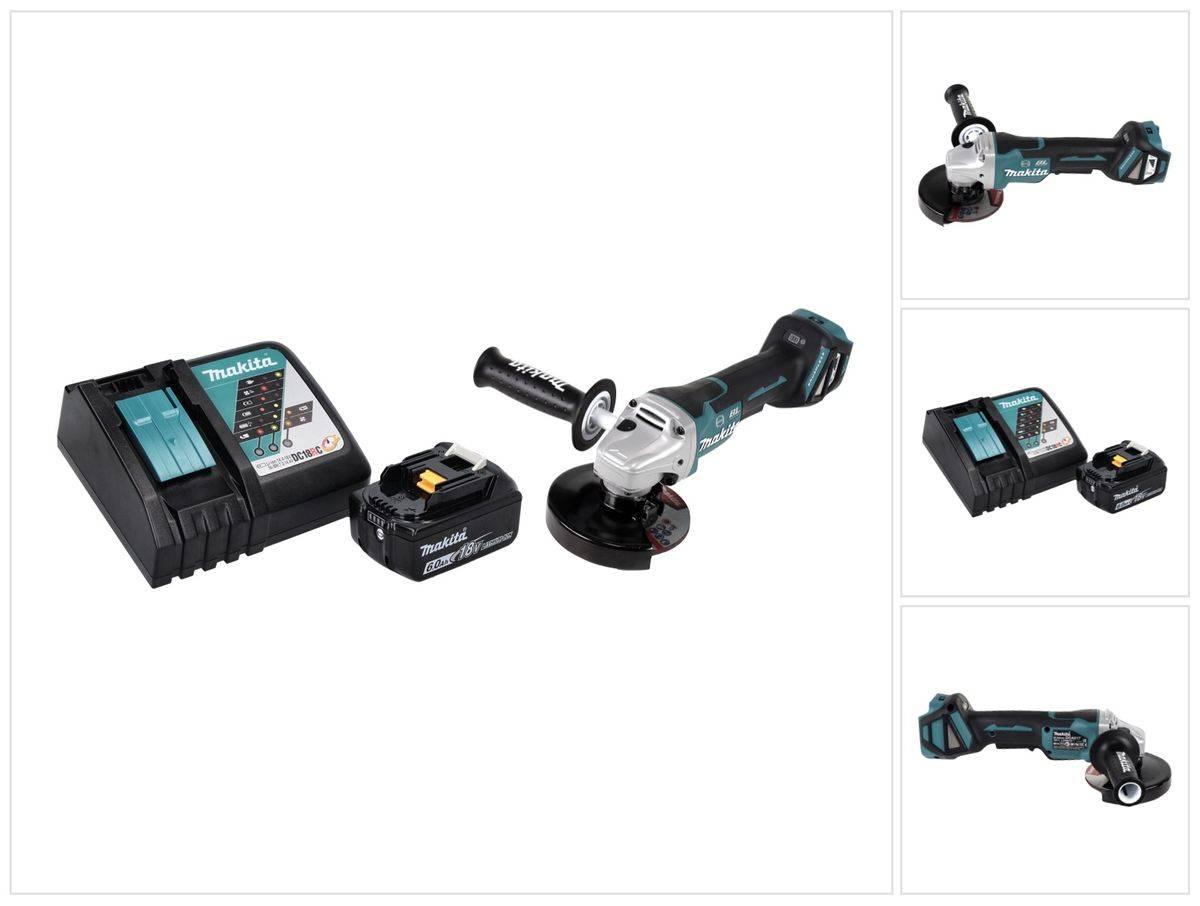 Makita DGA 517 RG1 Akku Winkelschleifer 18 V 125 mm Brushless + 1x Akku 6,0 Ah + Ladegerät